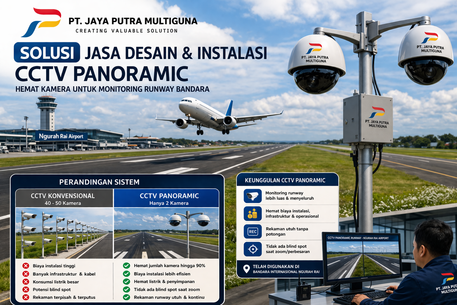 Solusi Jasa Desain & Instalasi CCTV Panoramic untuk Monitoring Runway Bandara dengan Efisiensi Maksimal