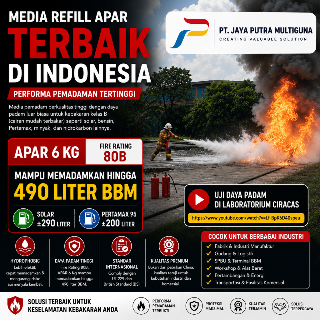 Media Refill APAR Terbaik di Indonesia: APAR 6 Kg Fire Rating 80B Mampu Memadamkan 490 Liter BBM